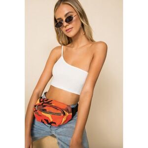 NWT Superdown white one shoulder stretchy crop tank top bralette